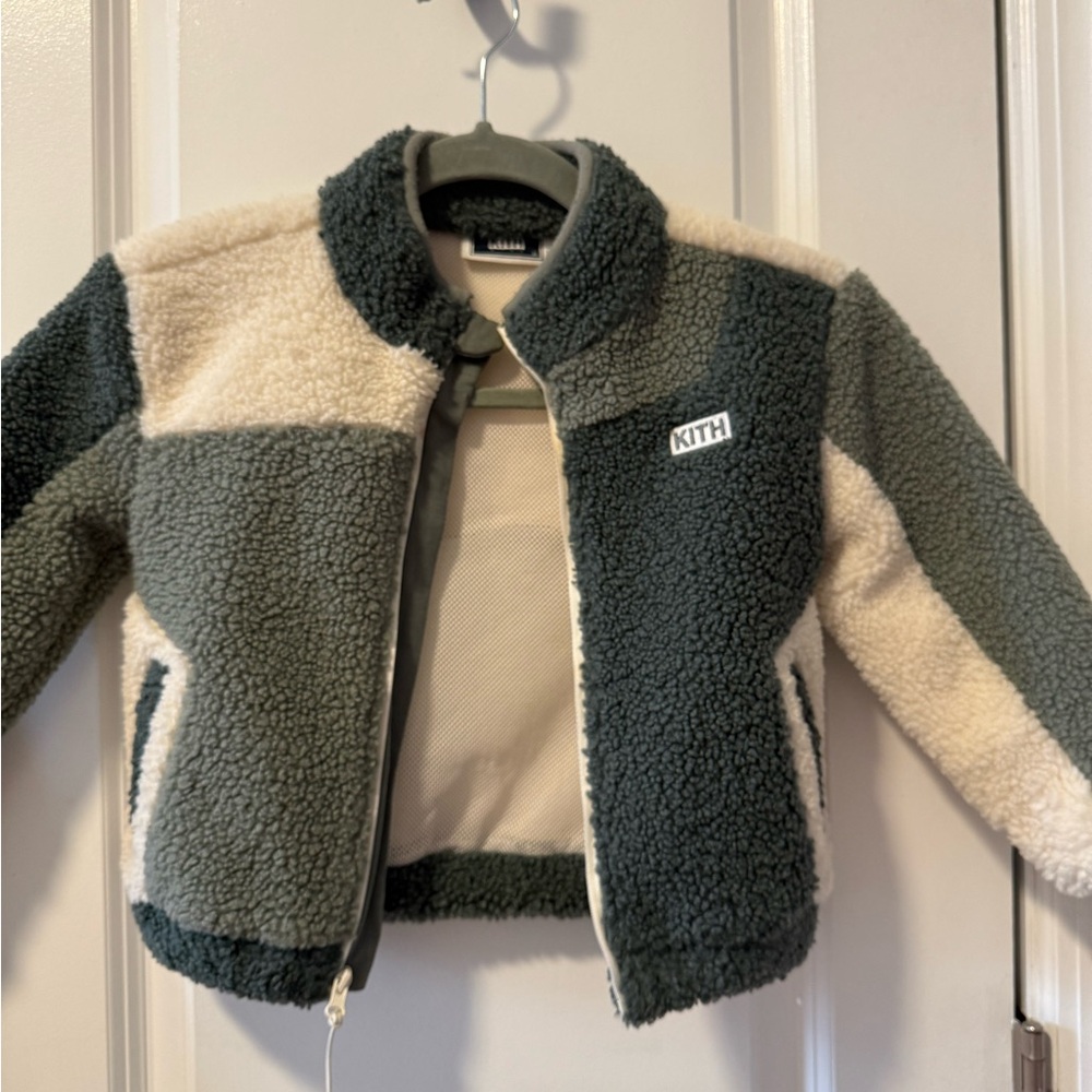 Kith Kids Sherpa Jacket in Cream and Green